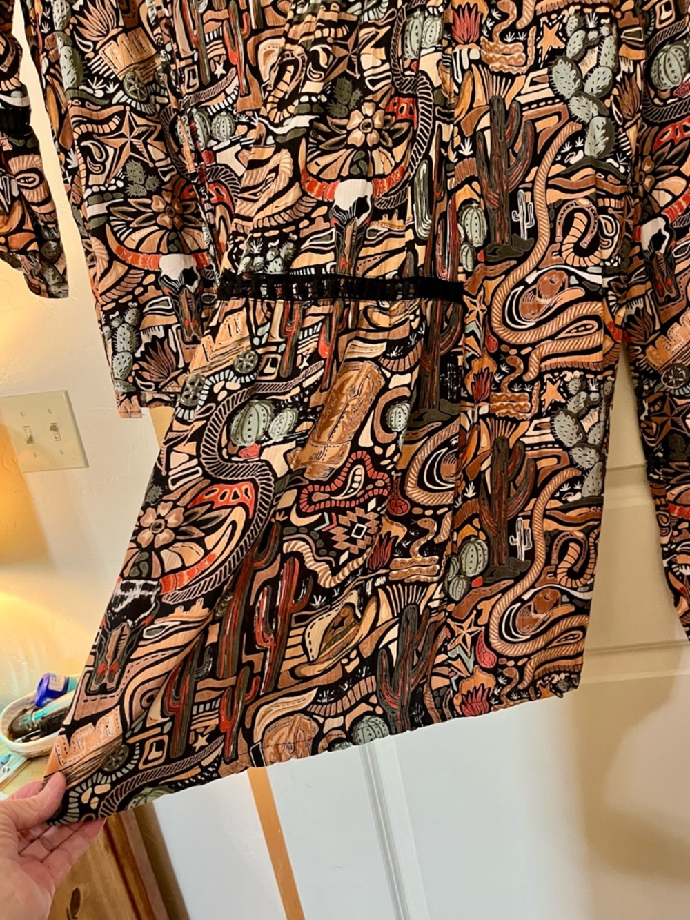 Western Boho Printed Tiered Pants & Top Set NEW. Unique Lattice Sheer Panels FUN - Picture 9 of 13